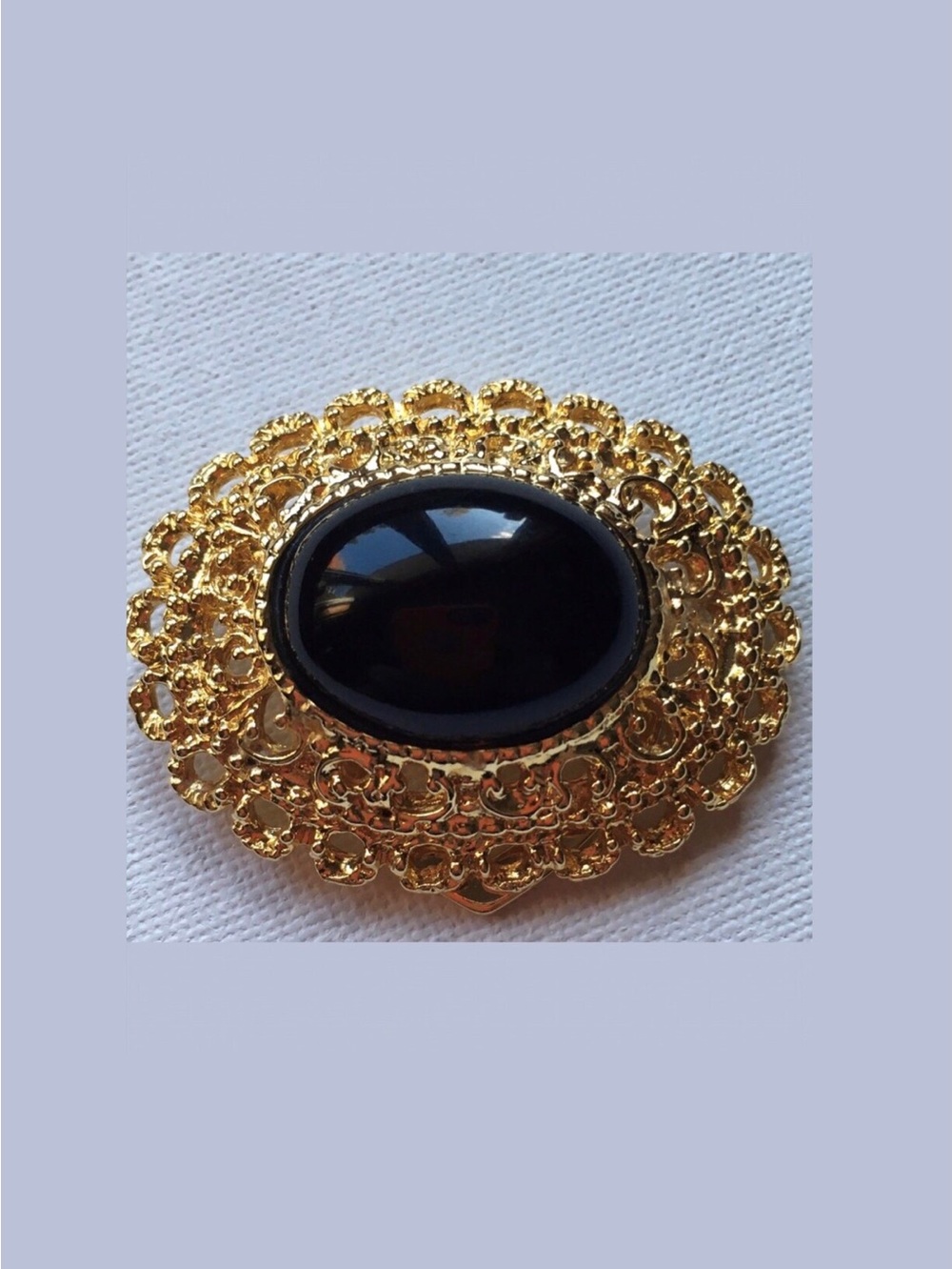Vintage Park Lane Gold Tone Scarf Clip Black Stone Lucite Cabochon Oval